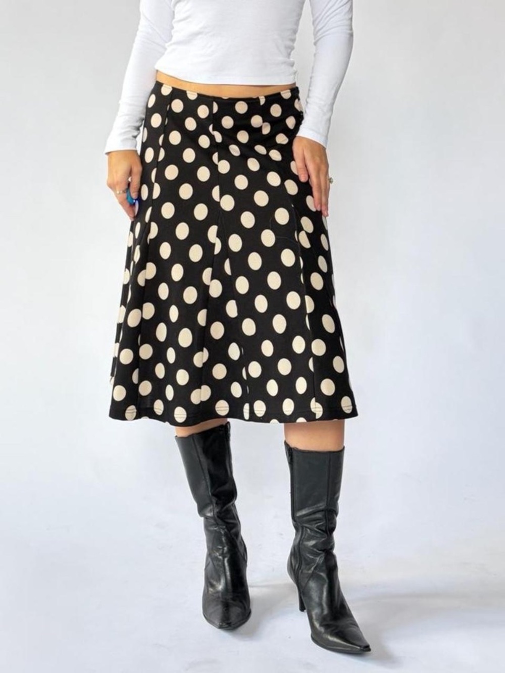 Polka Dot Midi Skirt Black & Cream 10